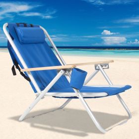 Folding Backpack Beach Chair – Portable Blue Camping Chair
