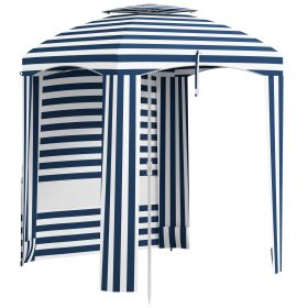 Outsunny 5.8' x 5.8' Portable Beach Umbrella Blue & White Stripe