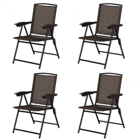 4 Pcs Folding Sling Chairs With Steel Armrest & Adjustable Back