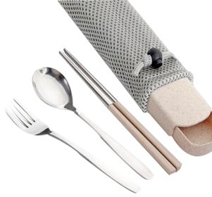 Stainless Steel Flatware Spoon Chopsticks Tableware Set [D]