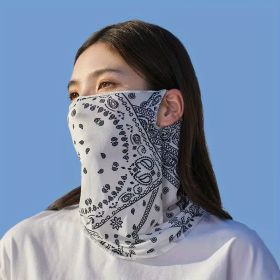 Sun Screen Cooling Arm Sleeves & Mask Bandana w/ Ear Loops (Color: White [mask])
