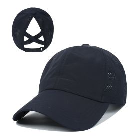 Breathable Adjustable Mesh Ponytail Baseball Cap (Color: black)