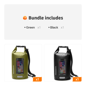 Waterproof Dry Bag – Lightweight, Roll-Top & Adventure-Ready (Color: Green+Black)