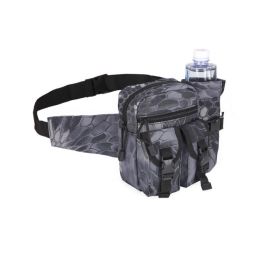 Tactical Waist Bag Denim Waistbag With Water Bottle Holder (Color: Black Python Pattern)