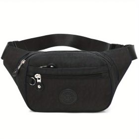 Simple Waist Bag; Letter Patch Decor Crossbody Bag (Color: black)