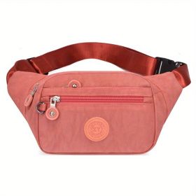 Simple Waist Bag; Letter Patch Decor Crossbody Bag (Color: pink)