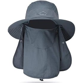 UV Protection Boonie Hat, Detachable Face Cover & Neck Flap (Color: Dark Grey)