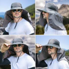 Wide Brim Sun Hat with Neck Flap (Color: Dark Gray, size: 58-60cm/22.83-23.62in)