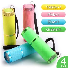 Glow In Dark Flashlight; Rubber Coated Mini 9 LED Flashlight (Color: 4Colors PACK-Without Battery)