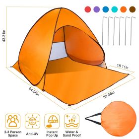 Anti-UV Automatic Waterproof Pop Up Beach Tent Shade Shelter (Color: Orange)