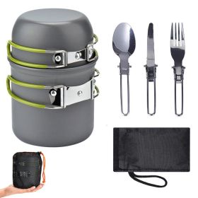 Outdoor Pot Set 1-2 People Portable Camping Cooker w/ Cutlery (Color: SI05-green)