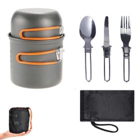 Outdoor Pot Set 1-2 People Portable Camping Cooker w/ Cutlery (Color: SI05-orange)