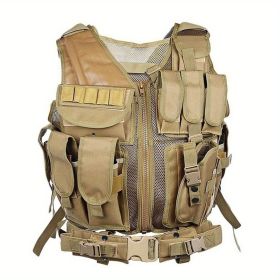 Tactical Vest for Men with Detachable Belt and Holster for Pistol (Color: brown)