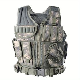 Tactical Vest for Men with Detachable Belt and Holster for Pistol (Color: ACU)