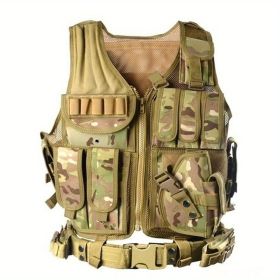 Tactical Vest for Men with Detachable Belt and Holster for Pistol (Color: CP)