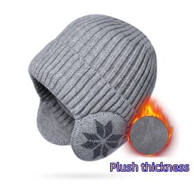 Snow Flake Earmuff & Knitted Beanie Hat Set (Color: Light Gray)