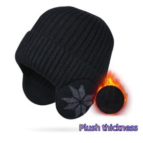 Snow Flake Earmuff & Knitted Beanie Hat Set (Color: black)
