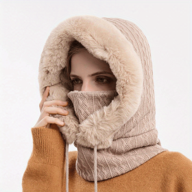 Winter Fleece Hood – 2-in-1 Neck Warmer (Color: Beige Color)