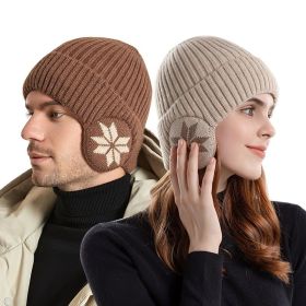 Snow Flake Earmuff & Knitted Beanie Hat Set (Color: Khaki)