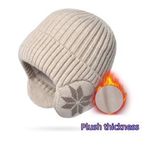 Snow Flake Earmuff & Knitted Beanie Hat Set (Color: Beige Color)