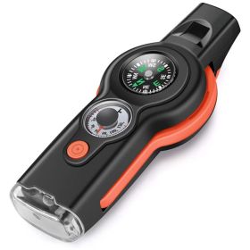 7-in-1 Outdoor Emergency Survival Whistle with Lanyard (Color: Orange)