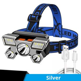 5 LED USB Rechargeable Headlamp Waterproof for Camping (Color: Silvery)