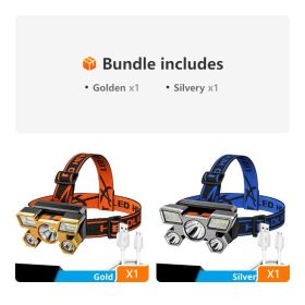 5 LED USB Rechargeable Headlamp Waterproof for Camping (Color: Golden+Silvery)