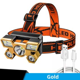 5 LED USB Rechargeable Headlamp Waterproof for Camping (Color: Golden)