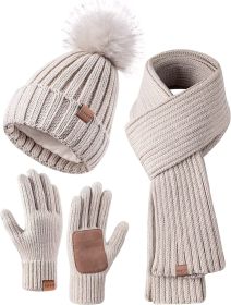 3 in 1 Set Winter Beanie Hat Scarf Gloves Set for Women (Color: Oatmal)