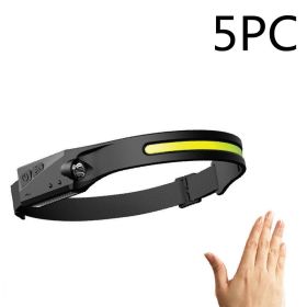 COB LED Rechargeable Headlamp with Motion Sensor (Electrical outlet: USB, Color: Black 5PC)