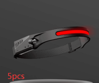 COB LED Rechargeable Headlamp with Motion Sensor (Electrical outlet: USB, Color: Red 5pcs)