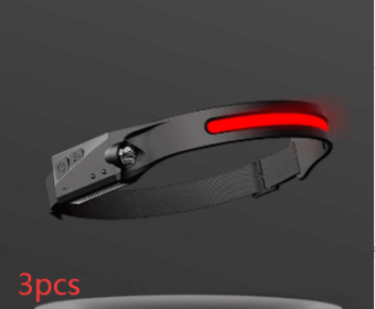 COB LED Rechargeable Headlamp with Motion Sensor (Electrical outlet: USB, Color: Red 3pcs)