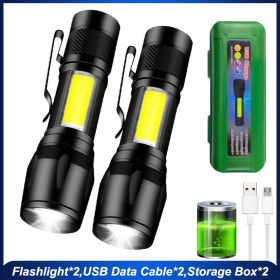 Mini Waterproof Rechargeable Led Flashlight With Storage Box (Ships From: China, Emitting Color: 2pcs)
