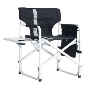 Padded Folding Outdoor Chair w/ Side Table & Storage Pockets (Color: Black+ Gray)