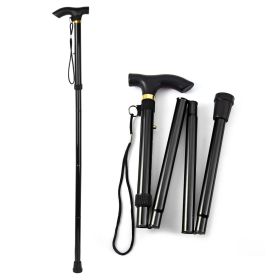 Adjustable Folding Aluminum Alloy Walking Cane (Color: black)