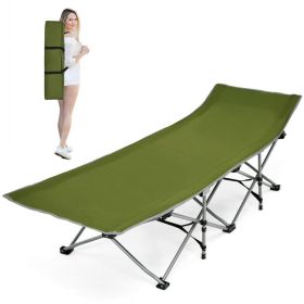 Folding Camping Cot with Side Pocket Detachable Headrest (Color: Green)