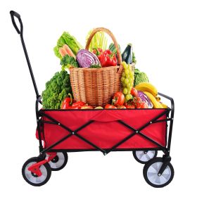 Folding Wagon Cart for Garden, Beach, Camping & Shopping (Color: Red)
