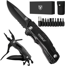 9 in 1 Multi-Tool Pocket Folding Blade Knife for Camping (Color: black)