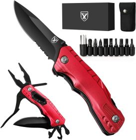 9 in 1 Multi-Tool Pocket Folding Blade Knife for Camping (Color: Red)