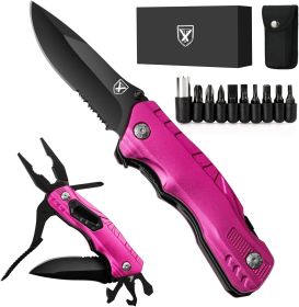 9 in 1 Multi-Tool Pocket Folding Blade Knife for Camping (Color: Rose Red)