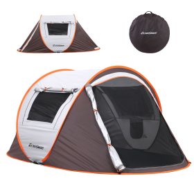 2 Person White Brown Pop Up Camping Tent (Color: as Pic)