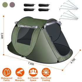 Waterproof Pop Up Tent Automatic Setup Camping Tent w/ Bag (Type: Green_3_4Person_Standard)