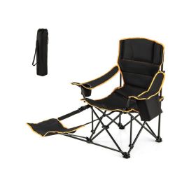 Folding Camping Chair with Footrest Camping Lounge Chair (Color: black)