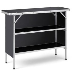 Folding Camping Table with 2-Tier Open Shelves (Color: black)