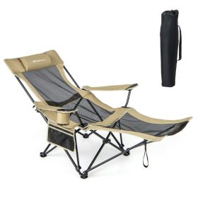 Camping Lounge Chair with Detachable Footrest (Color: Khaki)