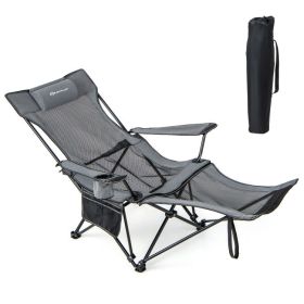 Camping Lounge Chair with Detachable Footrest (Color: Gray)