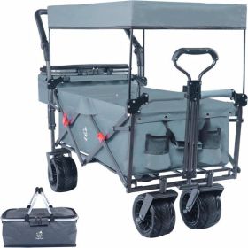 Collapsible Heavy-Duty Folding Wagon Cart with Canopy (Color: As Picture)