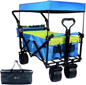 Collapsible Heavy-Duty Folding Wagon Cart with Canopy (Color: Green)