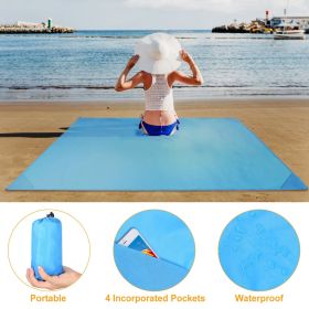 Portable Beach Blanket – Waterproof, Sandproof Ground Cover (Color: Blue)