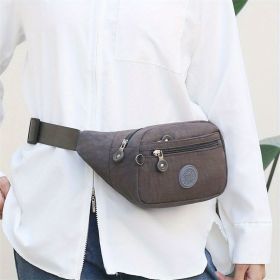 Simple Waist Bag; Letter Patch Decor Crossbody Bag (Color: Grey)